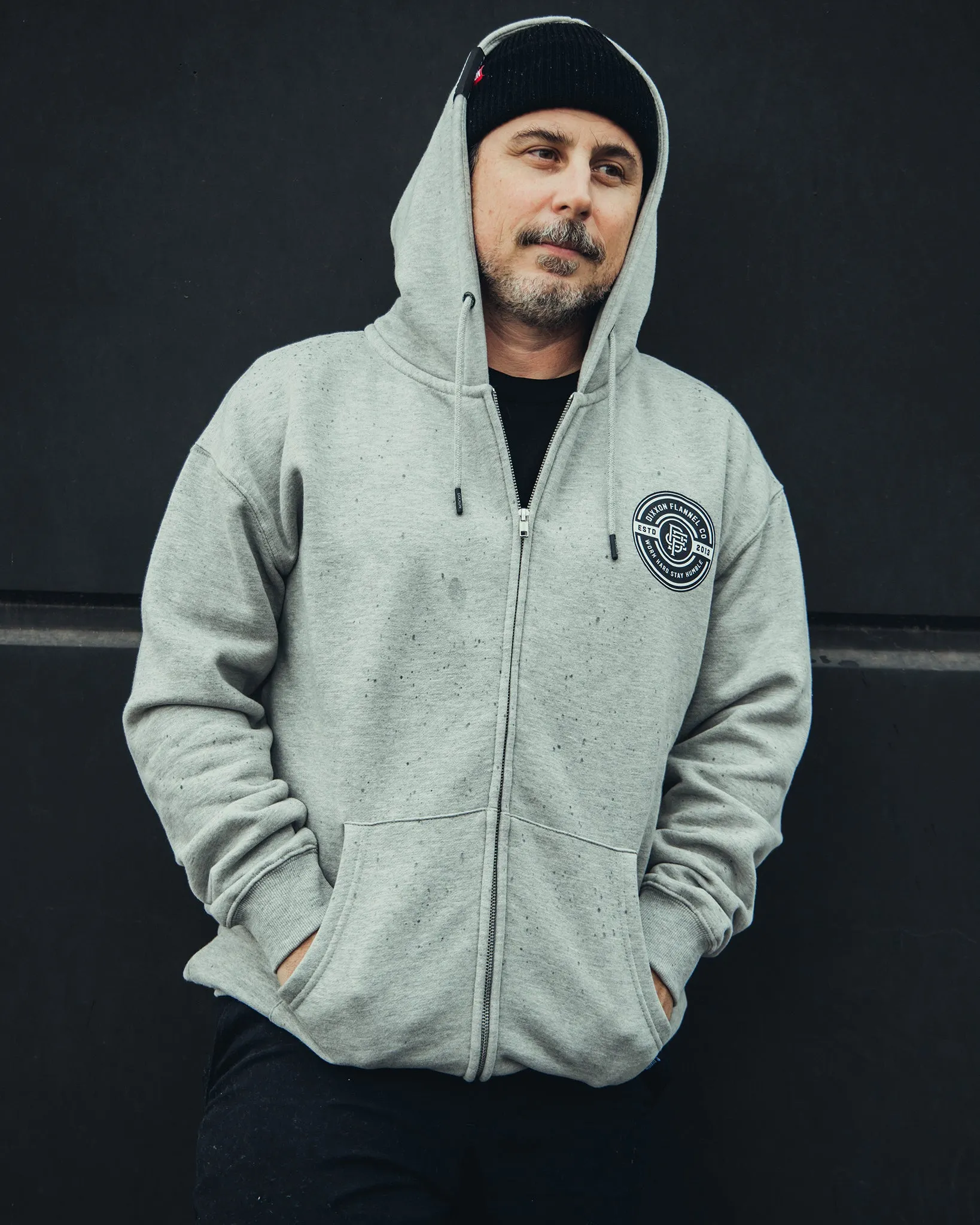 Black Work Hard Badge Zip Up - Heathered Gray sold by Dixxon product image thumbnail 3