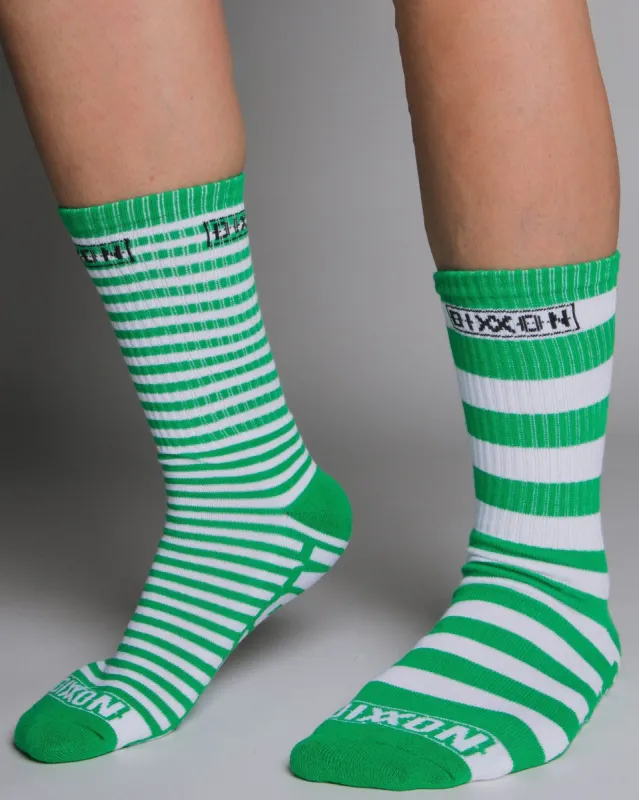 Striper Premium Crew Socks - Green & White sold by Dixxon