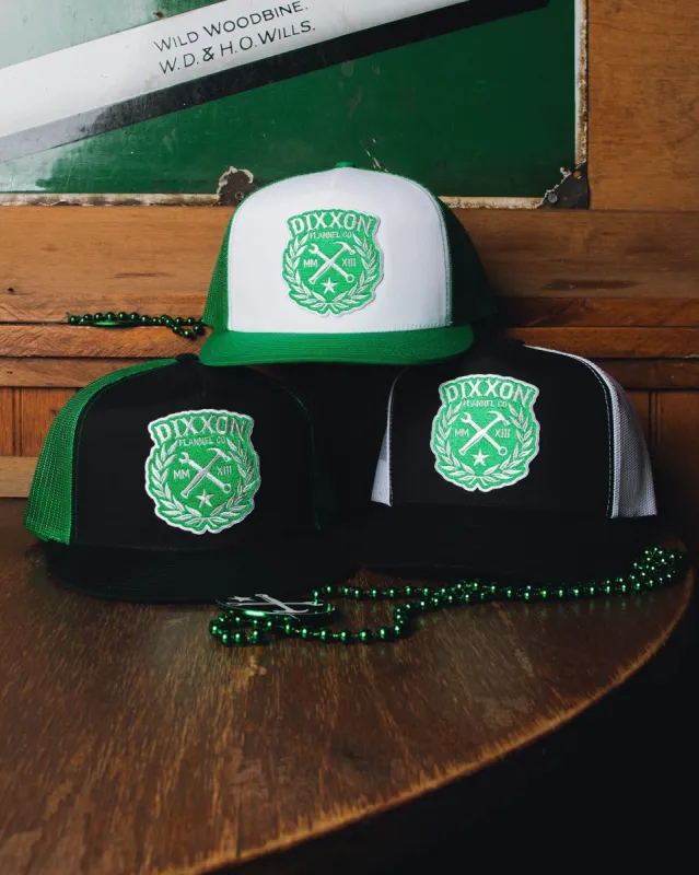 Green Sketchy Crest Flat Bill Trucker Snapback sold by Dixxon