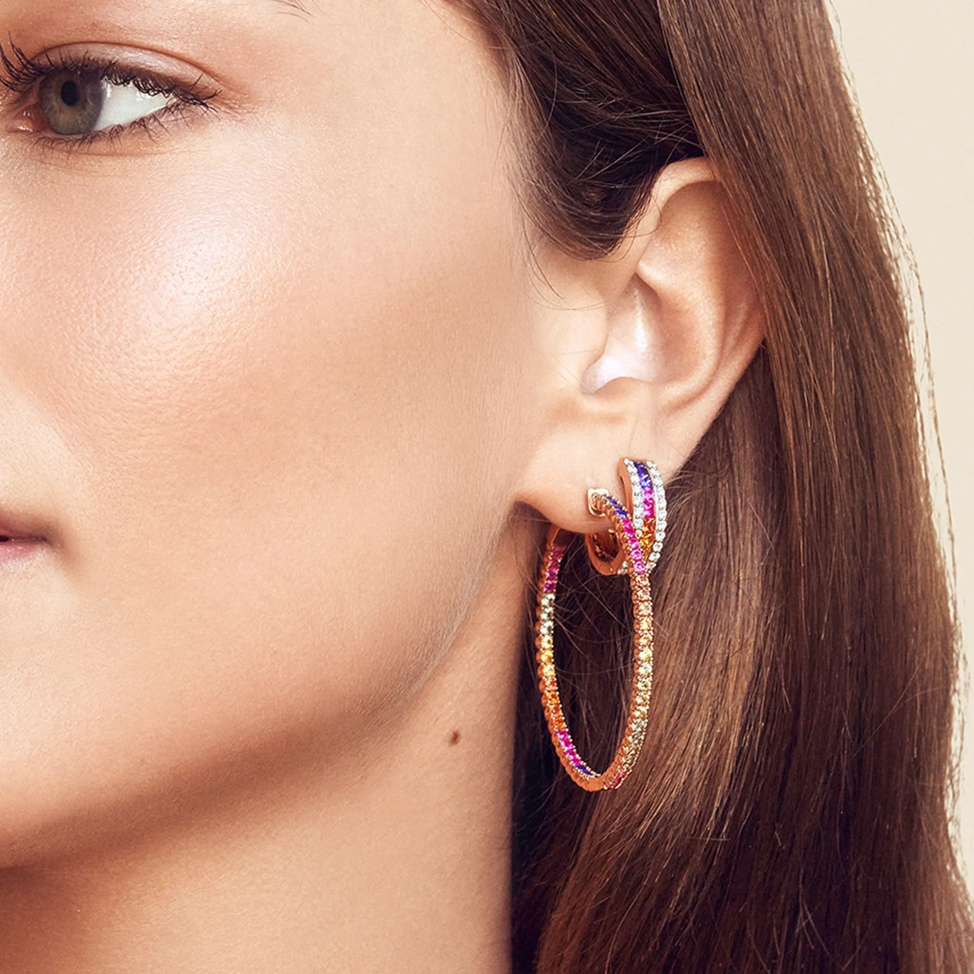 Colored sapphires and diamond mini hoops sold by Djula product image thumbnail 2