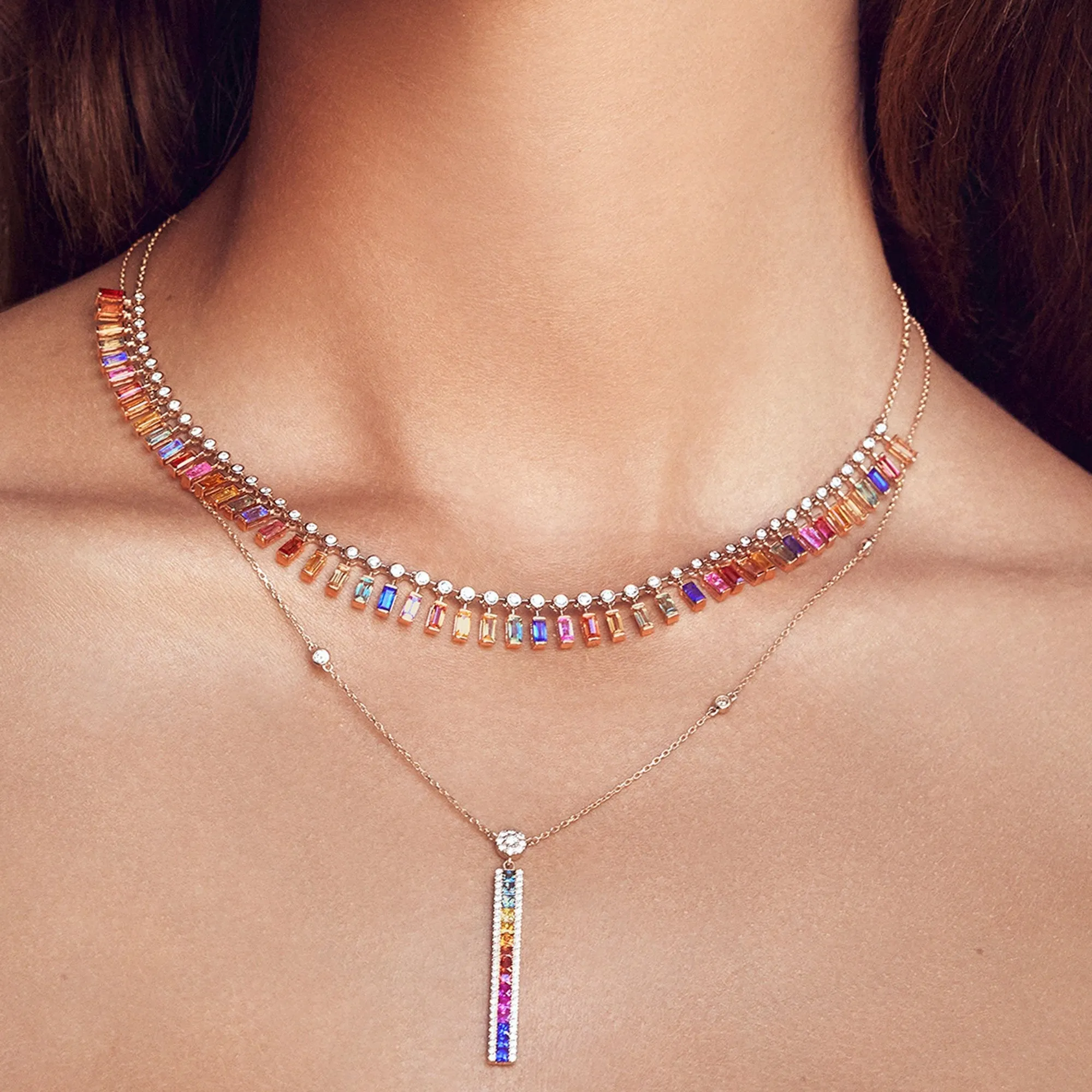 Colored sapphires bar necklace sold by Djula product image thumbnail 2