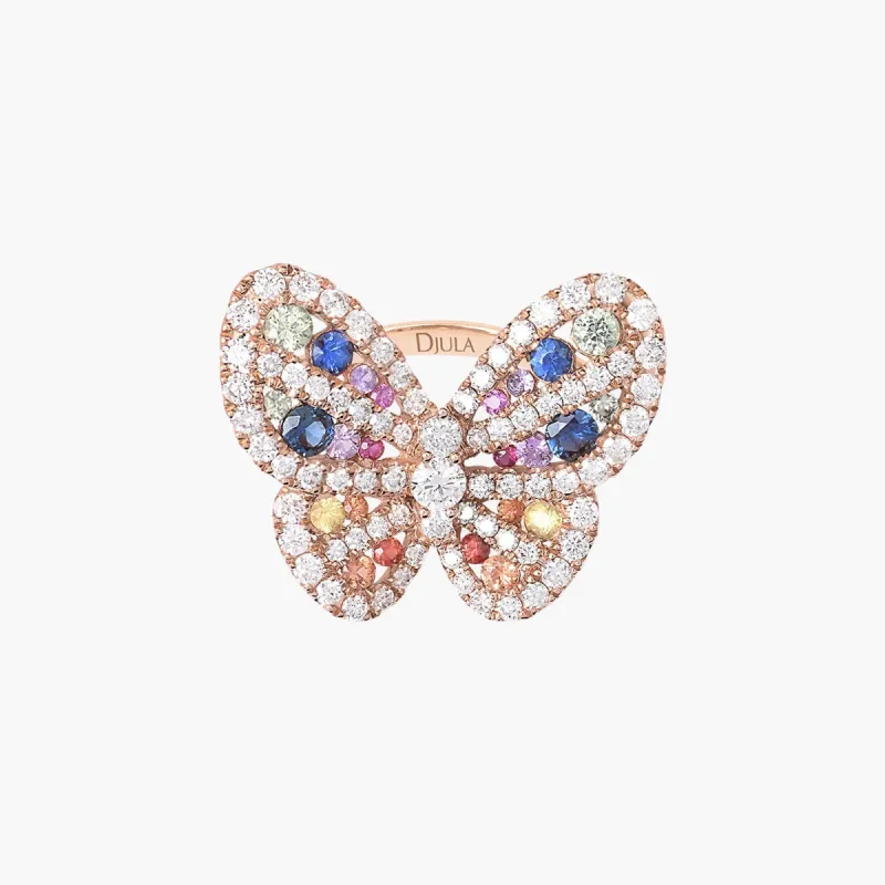 Colored sapphires butterfly ring sold by Djula