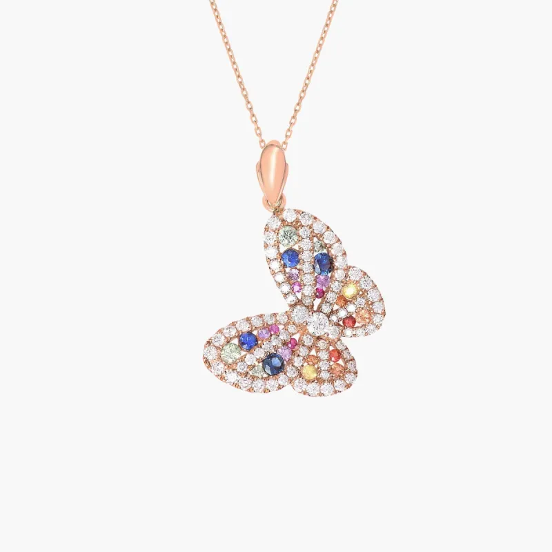 Colored sapphires butterfly necklace sold by Djula