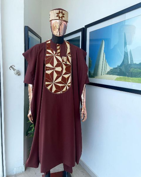 A Cinnamon Brown, Sunset In The East Embroidery Detailing Agbada sold by Dejiandkola