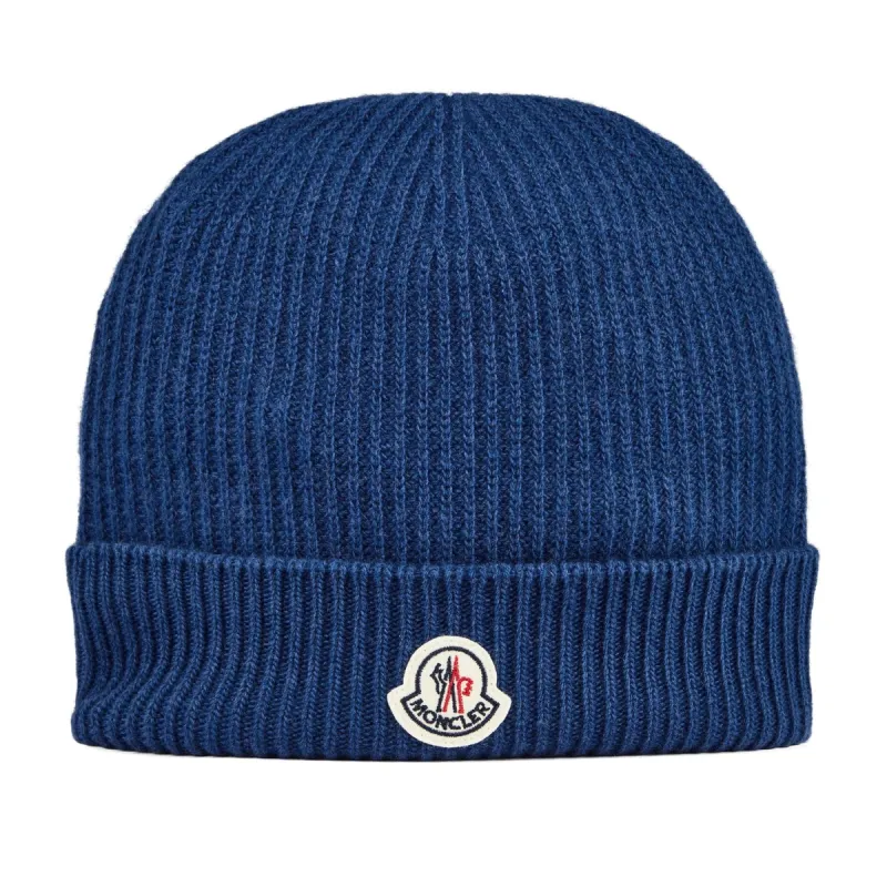 Moncler Classic Logo Wool Hat Blue sold by Klay UK