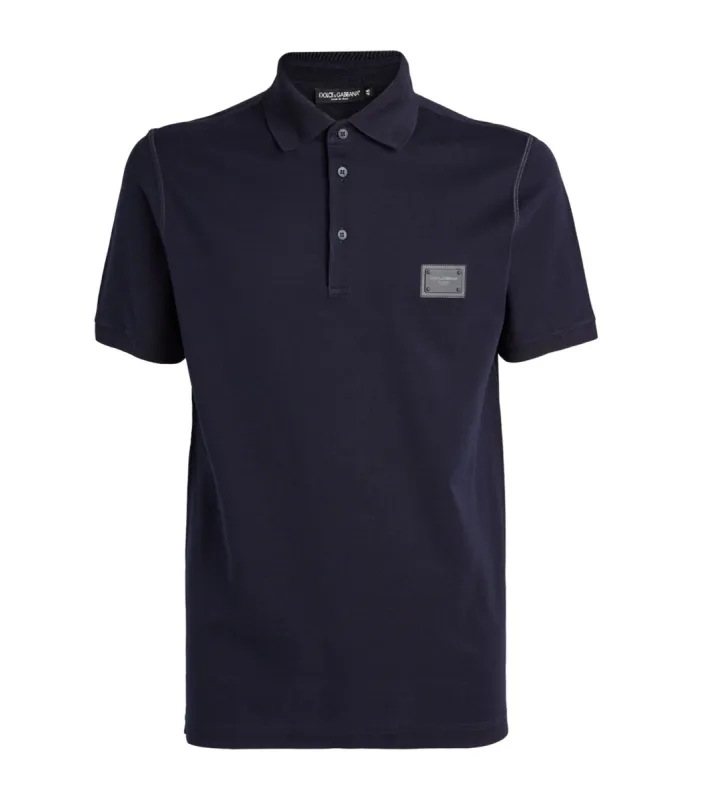 Dolce & Gabbana Plaque Polo T Shirt Navy sold by Klay UK