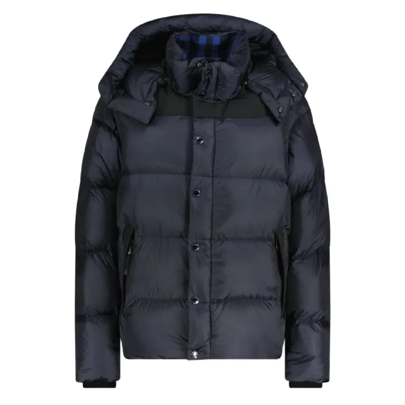 Burberry Check Hooded Puffer Jacket Navy sold by Klay UK