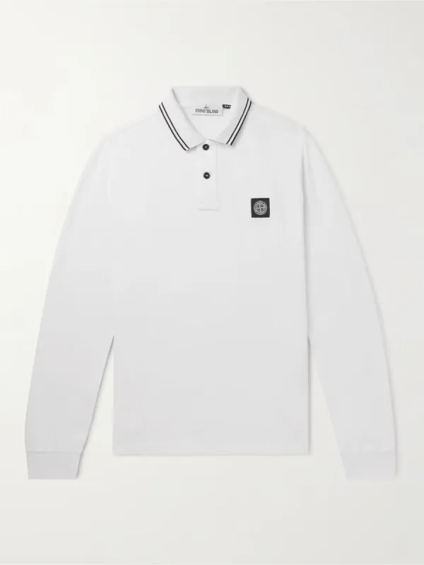 Stone Island Long Sleeve Polo T Shirt White made by Klay UK
