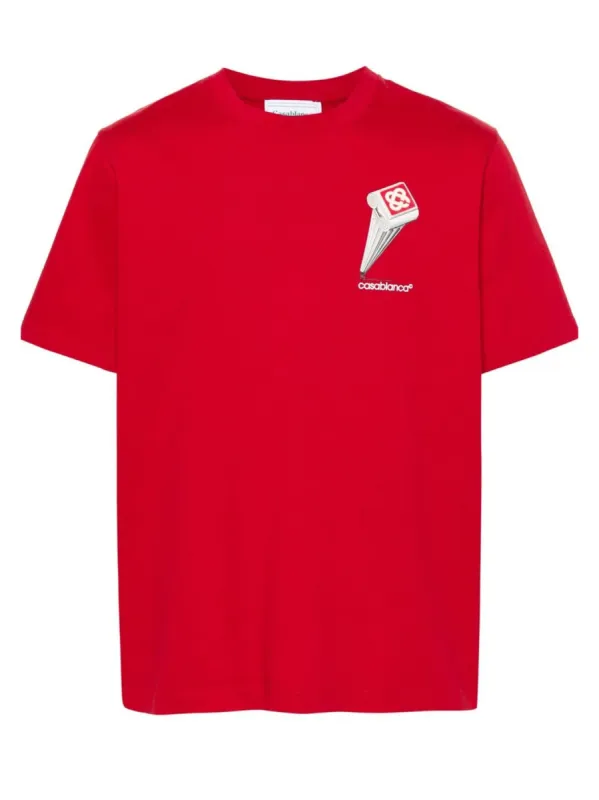 Casablanca Casa Column T Shirt Red sold by Klay UK