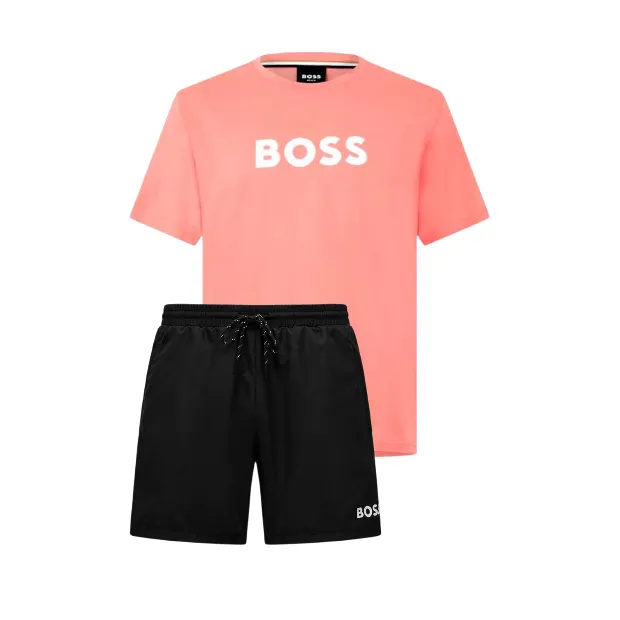 Hugo Boss Logo Shorts Set Coral/Black sold by Klay UK