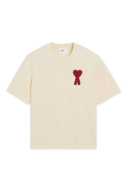 Ami Paris 'Ami de Coeur' Red Patch T-Shirt Beige made by Ami