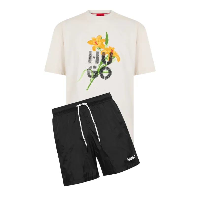 Hugo Flower Logo Shorts Set Black/White made by Hugo Boss