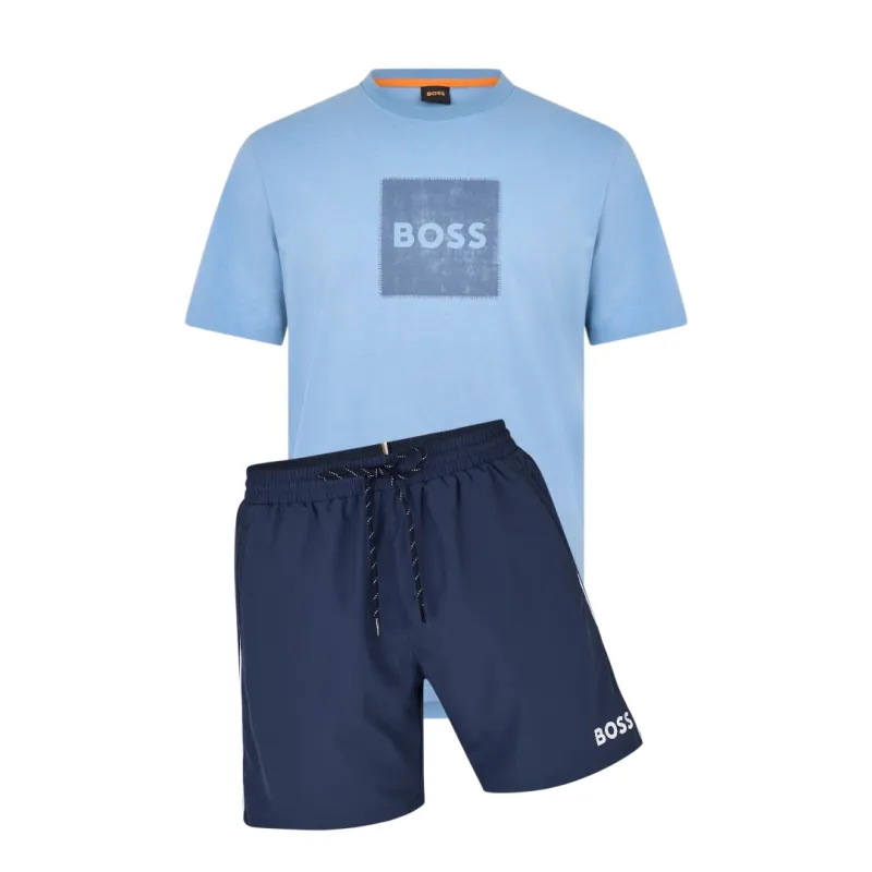 Hugo Boss Stitch Print Shorts Set Blue made by Hugo Boss