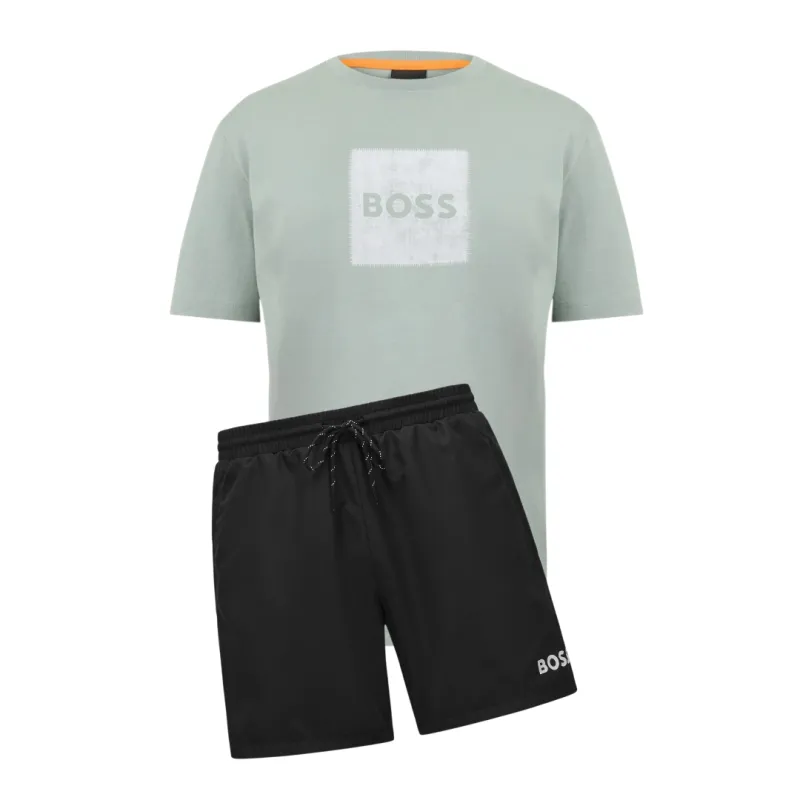 Hugo Boss Stitch Print Shorts Set Black/Green made by Hugo Boss
