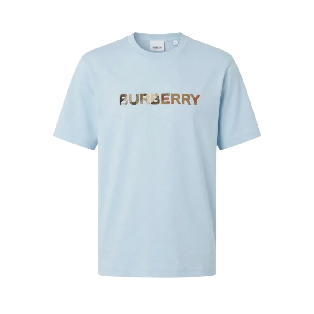 Burberry Check Logo Embroidered T Shirt Pale Blue sold by Klay UK