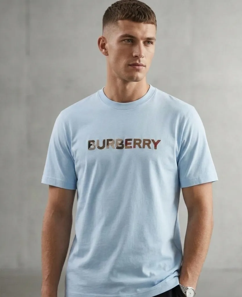 Burberry Check Logo Embroidered T Shirt Pale Blue sold by Klay UK product image thumbnail 2