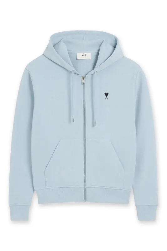Ami Paris Logo Zip Hoodie Sky Blue made by Ami