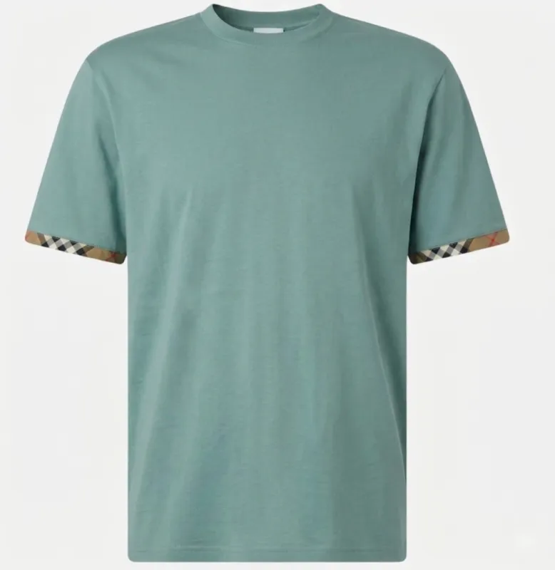 Burberry Ellison Check Sleeves T Shirt Aqua Green made by Burberry