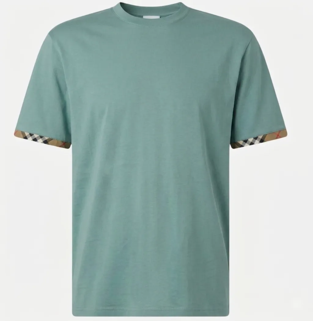 Burberry Ellison Check Sleeves T Shirt Aqua Green sold by Klay UK