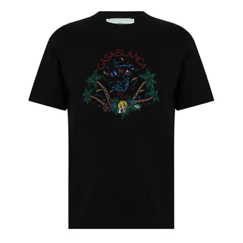 Casablanca Tennis Print T Shirt Black sold by Klay UK