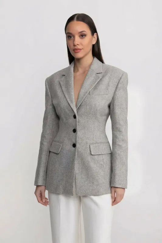 Tailored Longline Blazer With Structured Shoulders - Light Gray made by Sierra darien