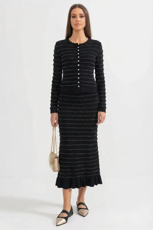 Textured Knit 3 Piece Set With Blazer, Top and Midi Skirt - Black made by Sierra darien