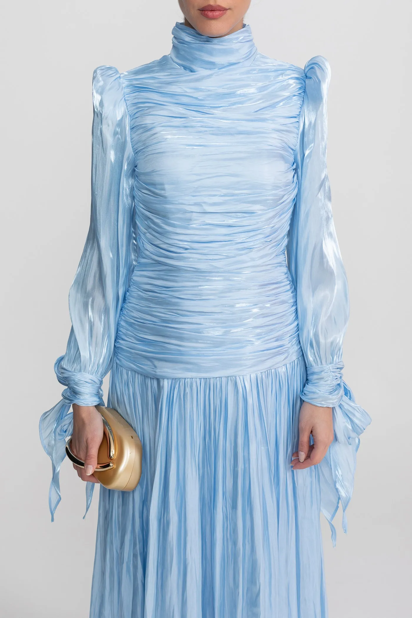 Ruched Long Sleeve Maxi Dress With Pleated Skirt - Sky Blue sold by Sierra darien product image thumbnail 5