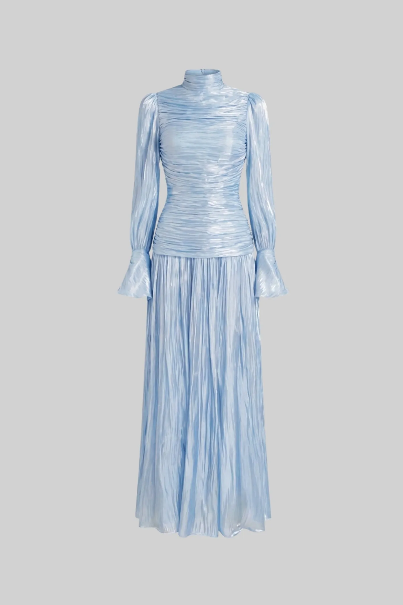 Ruched Long Sleeve Maxi Dress With Pleated Skirt - Sky Blue sold by Sierra darien product image thumbnail 2