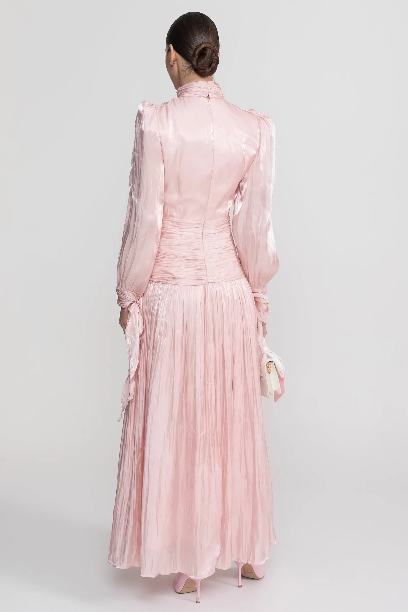 Ruched Long Sleeve Maxi Dress With Pleated Skirt - Blush Pink sold by Sierra darien product image thumbnail 5