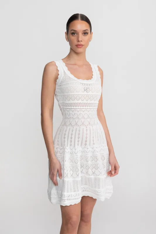 Sleeveless Mini Dress With Scalloped Lace Trim - White made by Sierra darien