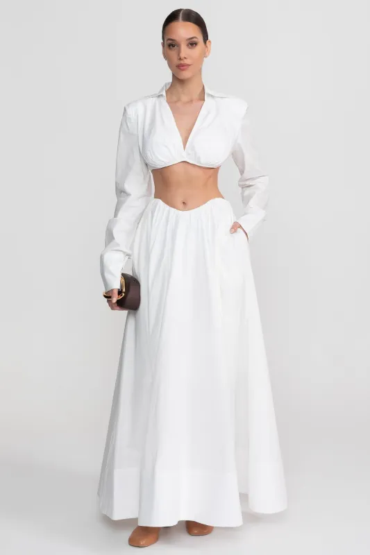 Long Sleeve Co-Ord Set With Cropped Underbust Top - White made by Sierra darien
