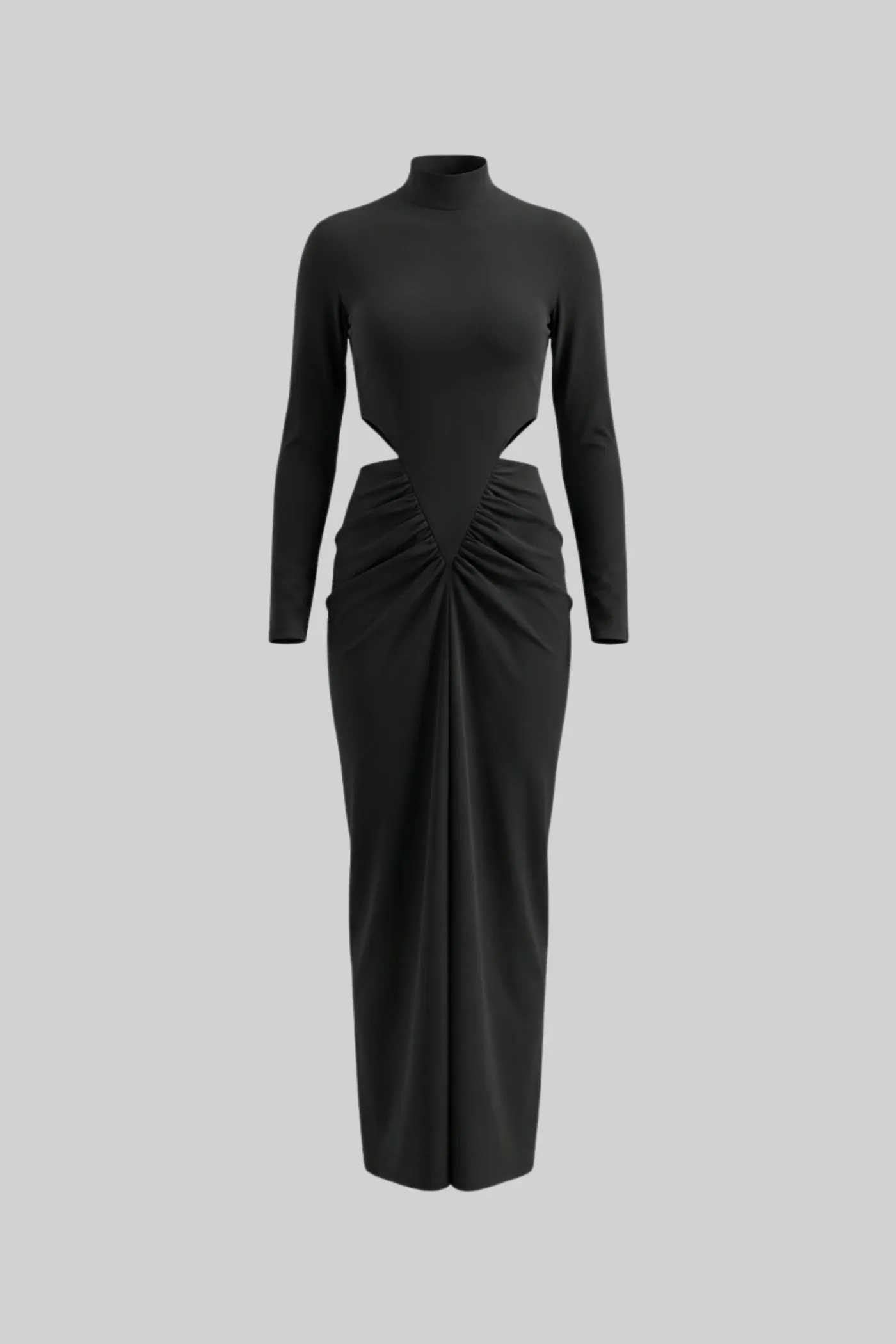 High Neck Maxi Dress With Long Sleeves And Waist Cut-Out Detail - Black sold by Sierra darien product image thumbnail 2