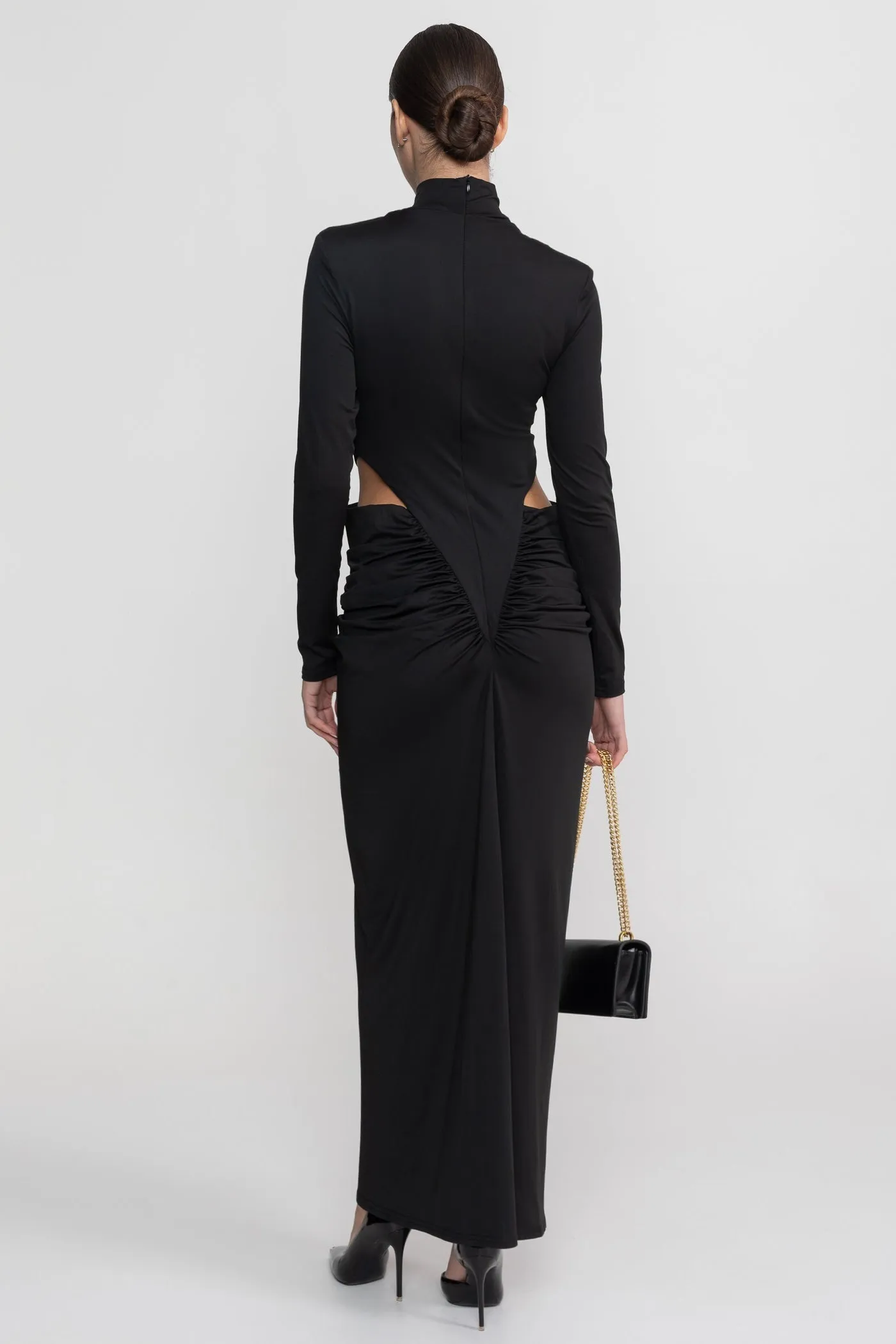 High Neck Maxi Dress With Long Sleeves And Waist Cut-Out Detail - Black sold by Sierra darien product image thumbnail 4