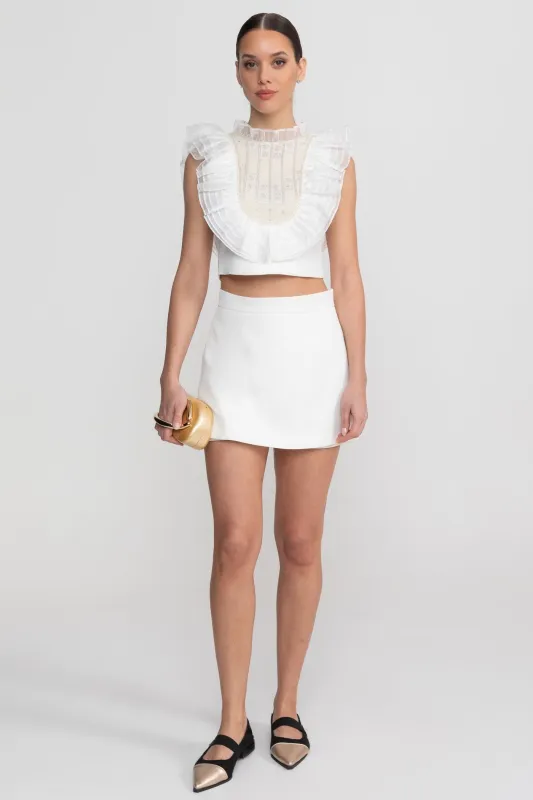 Sleeveless Co-Ord Set With Pleated Ruffle Bib Detail  - White made by Sierra darien
