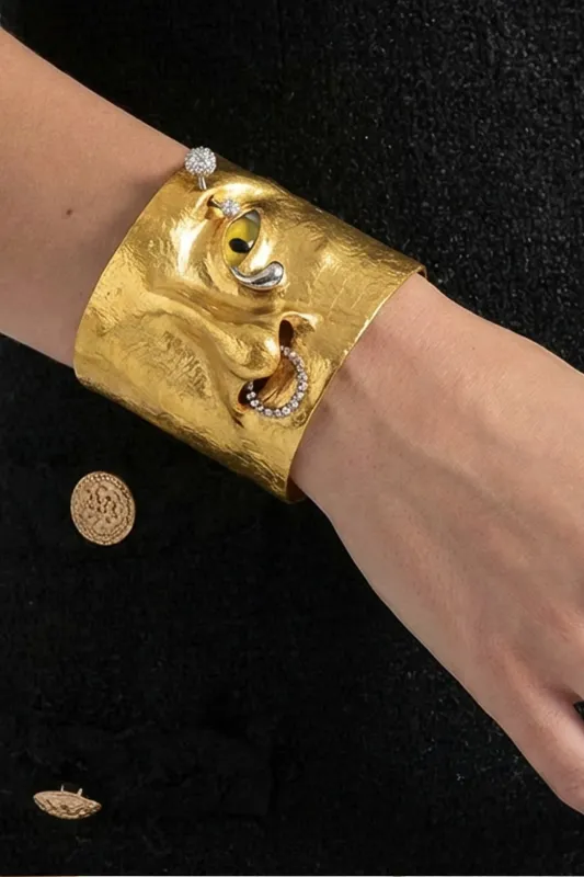 Hammered Cuff Bracelet with Crystal Accents – Gold made by Sierra darien