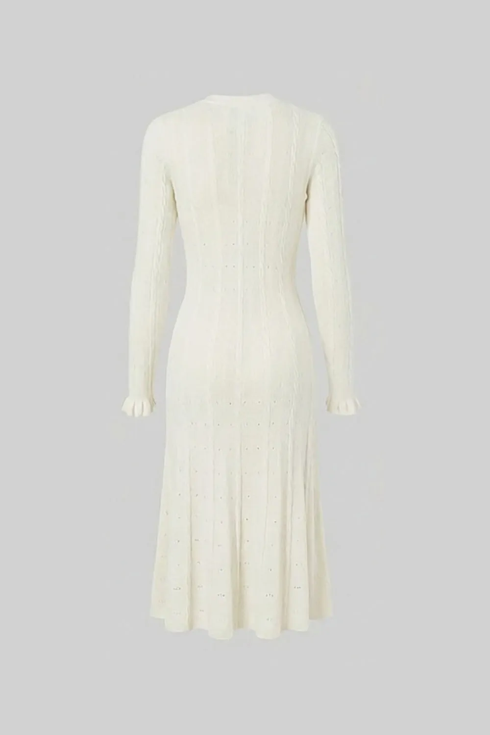 Knit Button-Front Midi Dress with Pointelle Detailing – Ivoire sold by Sierra darien product image thumbnail 5