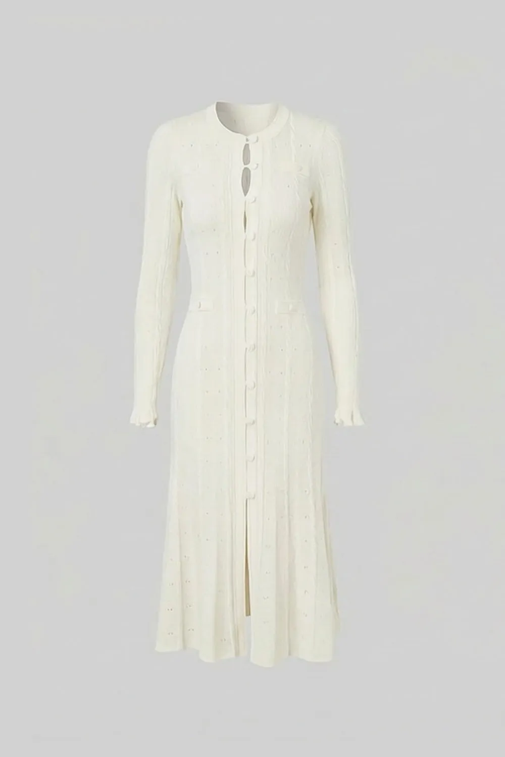 Knit Button-Front Midi Dress with Pointelle Detailing – Ivoire sold by Sierra darien product image thumbnail 2