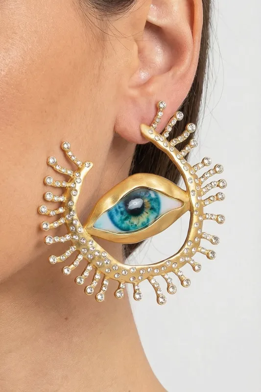 Statement Eye Stud Earrings with Crystal Ray Details – Gold made by Sierra darien