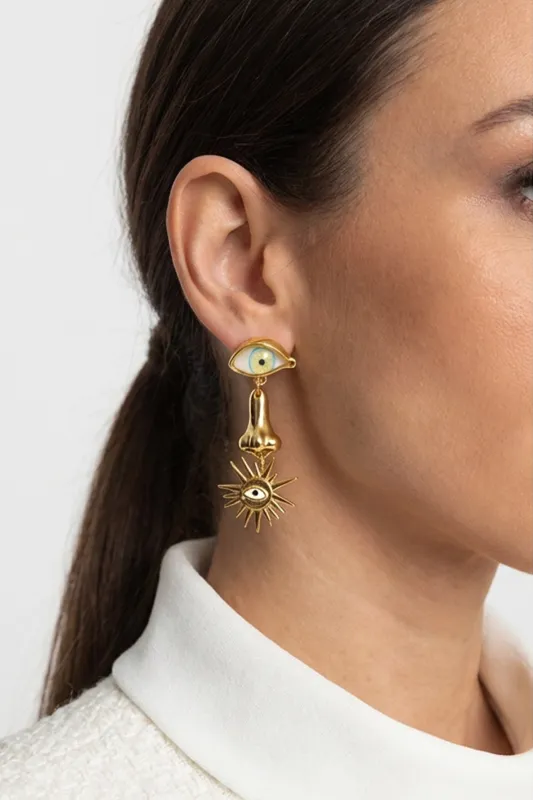 Statement Drop Earrings with Eye Motif and Symbol Charms – Gold made by Sierra darien