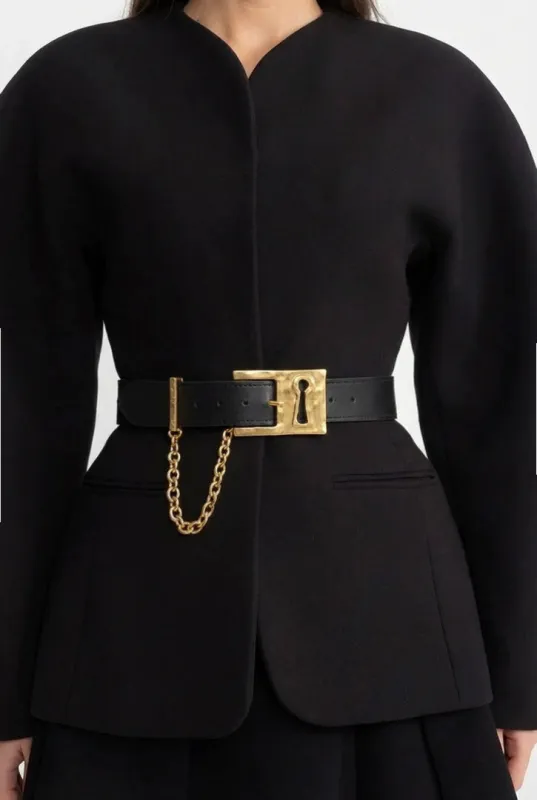 Belt with Keyhole Buckle and Chain Detail – Black made by Sierra darien