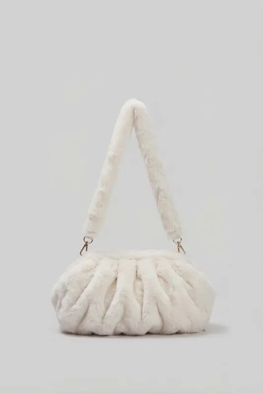 Faux Fur Shoulder Bag with Ruched Design – White made by Sierra darien