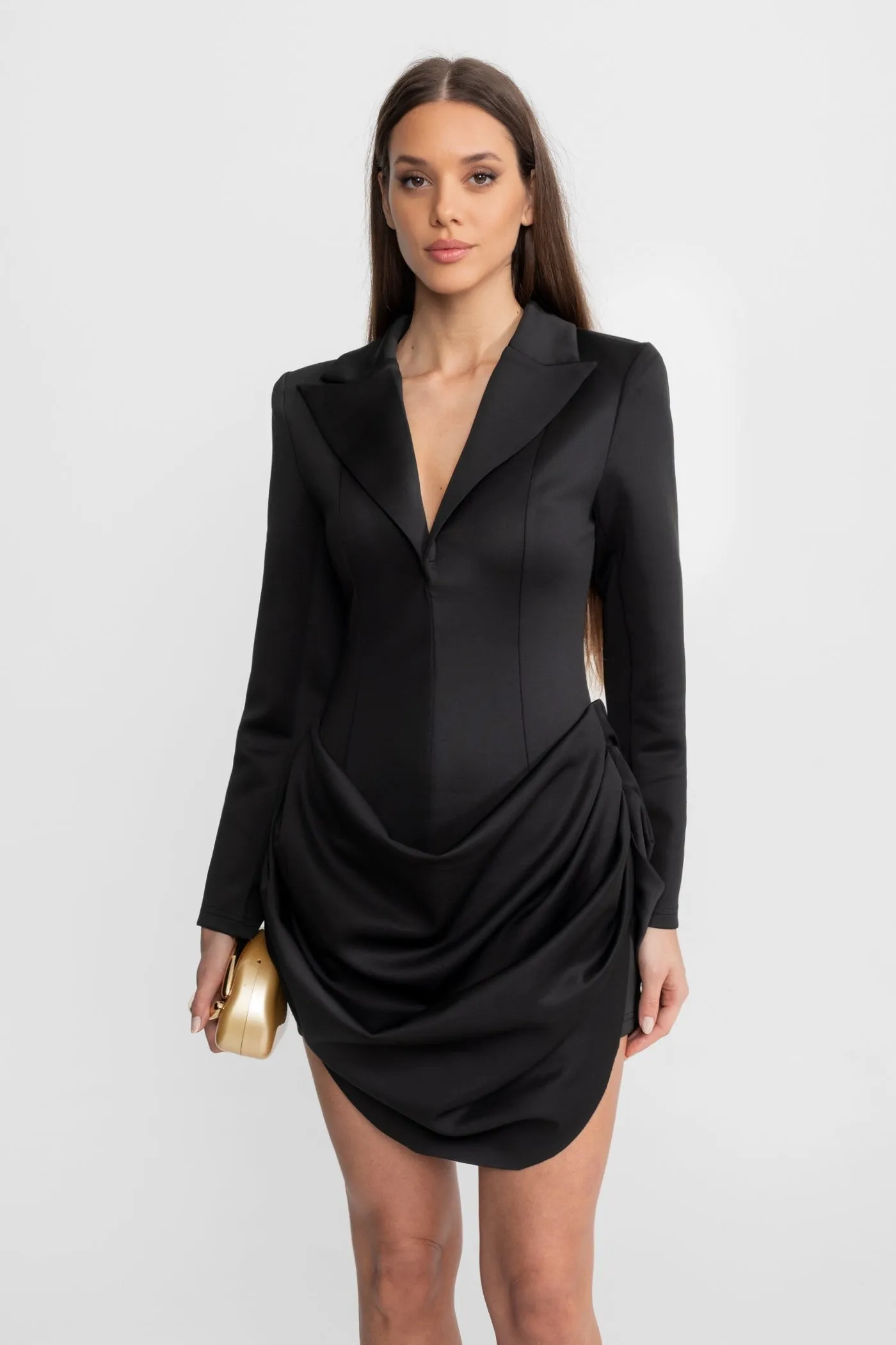 Tailored Mini Dress with Draped Skirt Detail – Black sold by Sierra darien product image thumbnail 3