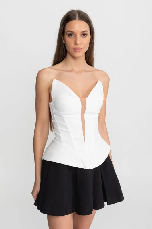 Strapless Top With Sculpted Bodice and Illusion Insert – White made by Sierra darien