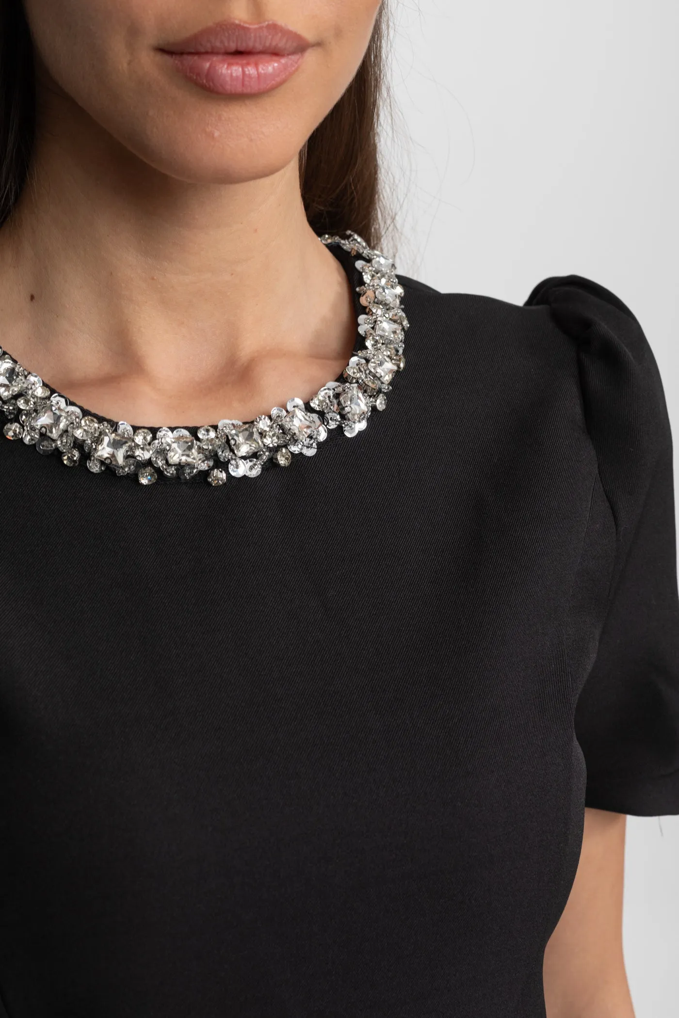 Tailored Mini Dress with Crystal Embellished Neckline – Black sold by Sierra darien product image thumbnail 4