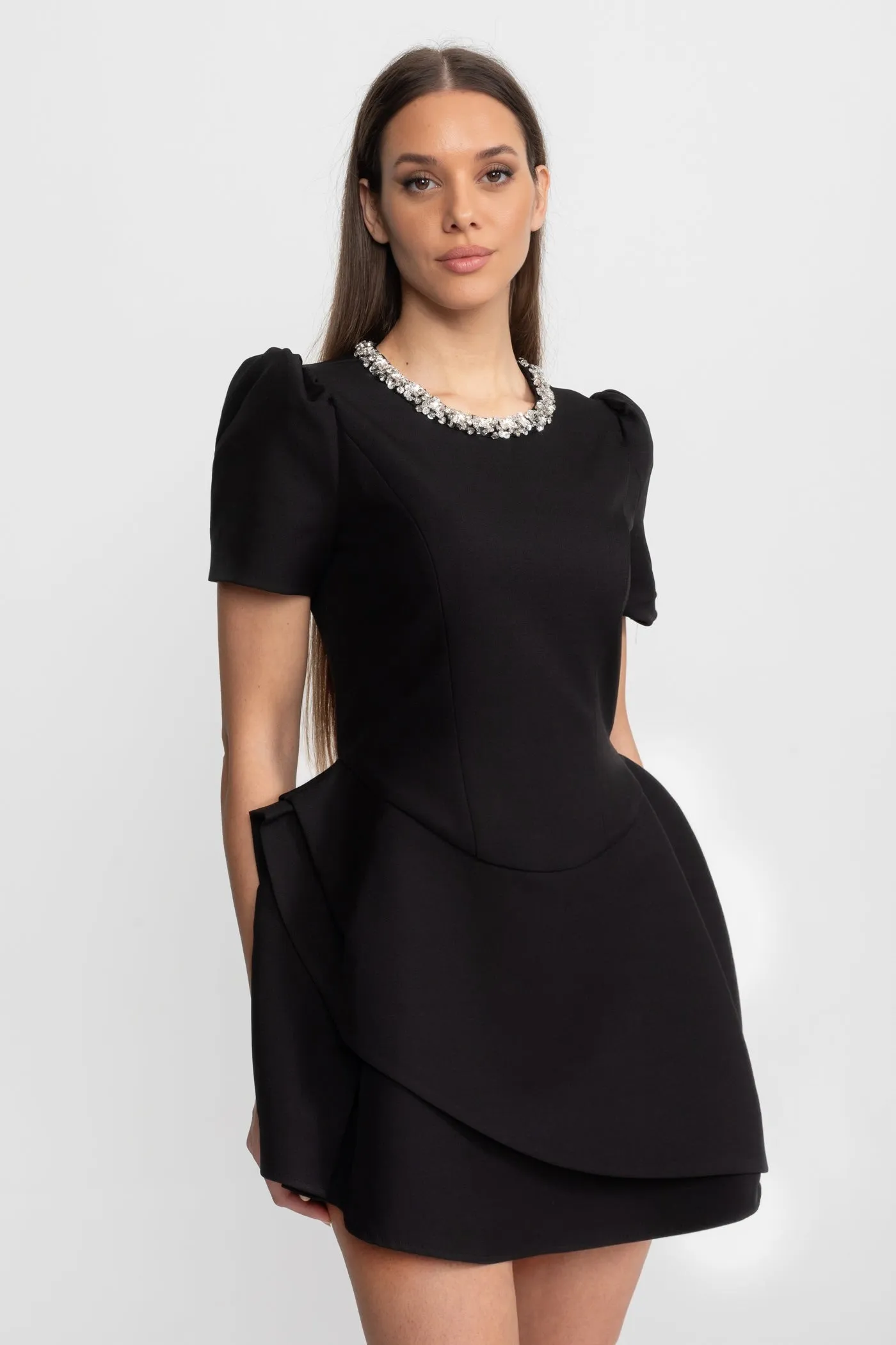 Tailored Mini Dress with Crystal Embellished Neckline – Black sold by Sierra darien product image thumbnail 2
