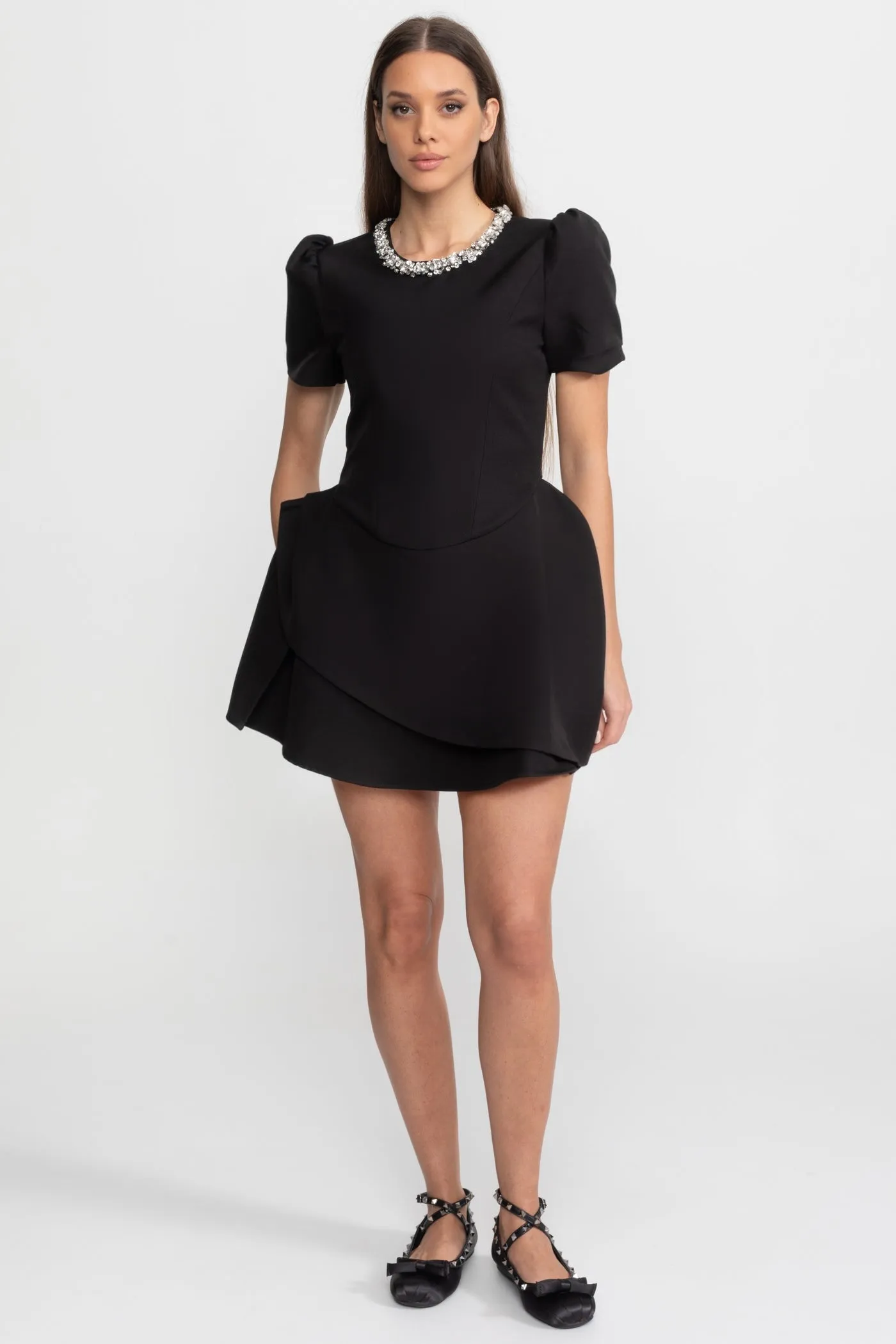 Tailored Mini Dress with Crystal Embellished Neckline – Black sold by Sierra darien product image thumbnail 3