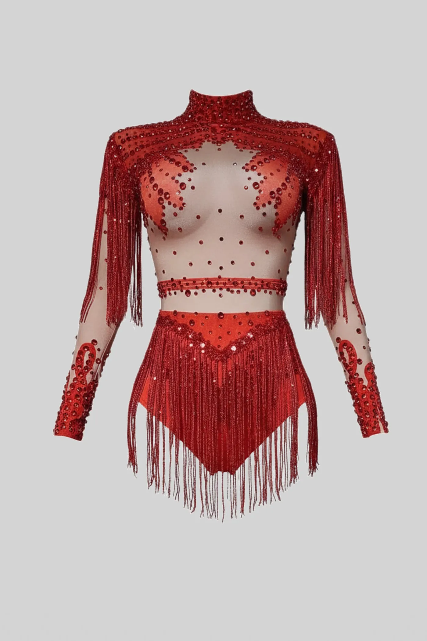 Fringed Bodysuit With Sparkling Sequin Embellishments – Red sold by Sierra darien