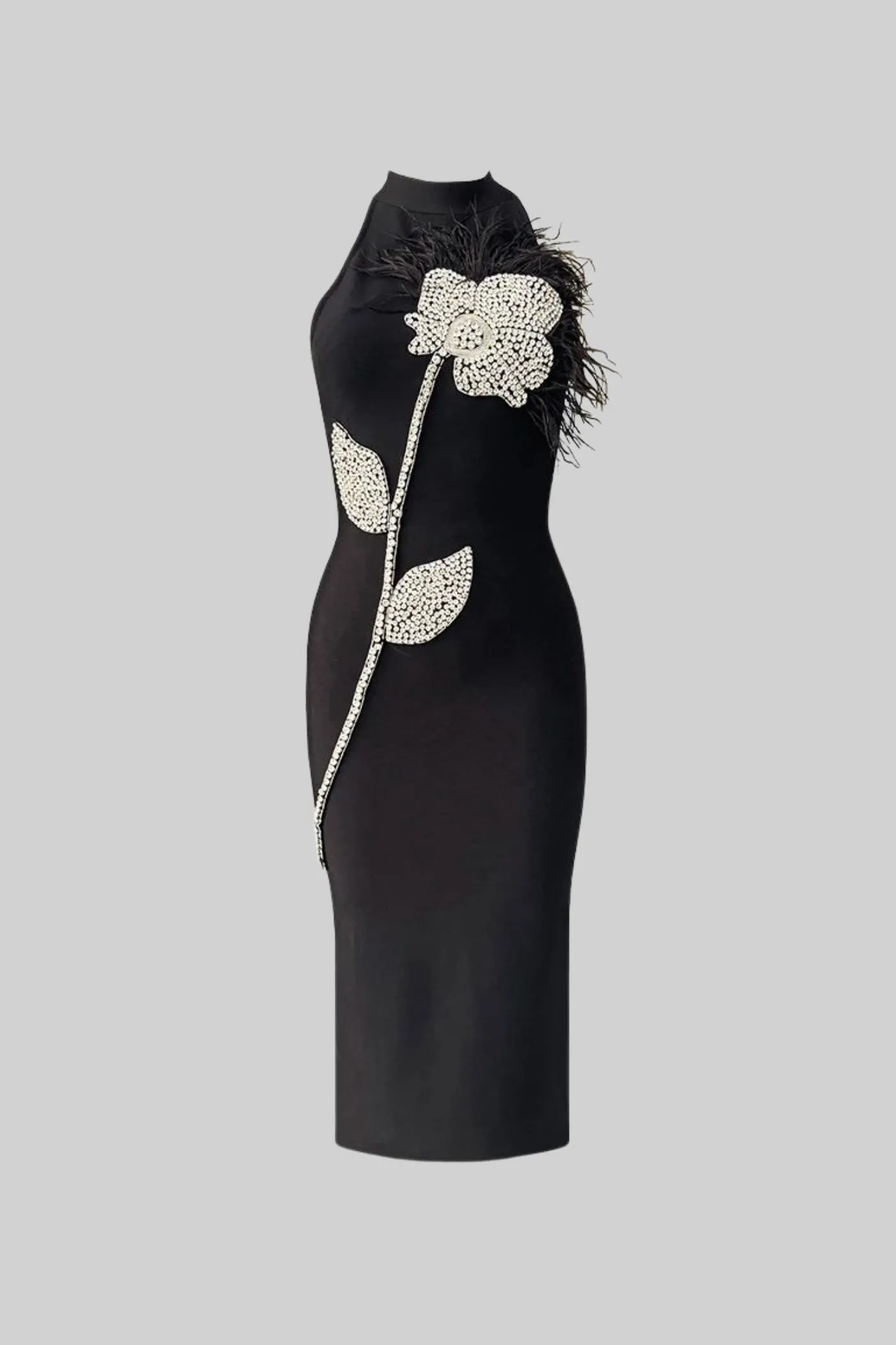 Floral Embellished Midi Dress With Feather Detailing – Black sold by Sierra darien product image thumbnail 2