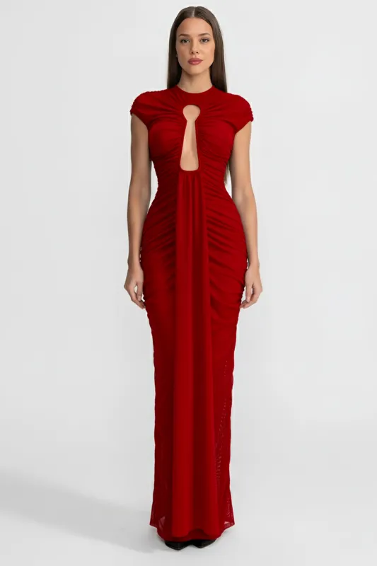 Draped Cut-Out Gown With Gathered Detailing  – Red made by Sierra darien