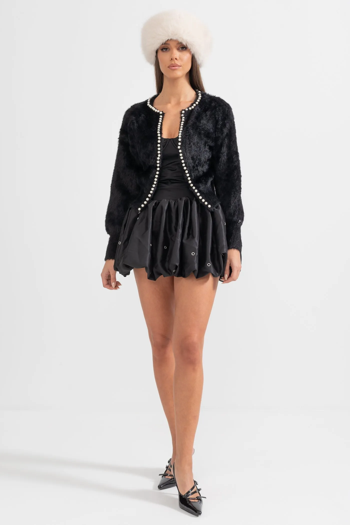 Fluffy Cardigan With Pearl Detailing - Black sold by Sierra darien product image thumbnail 2